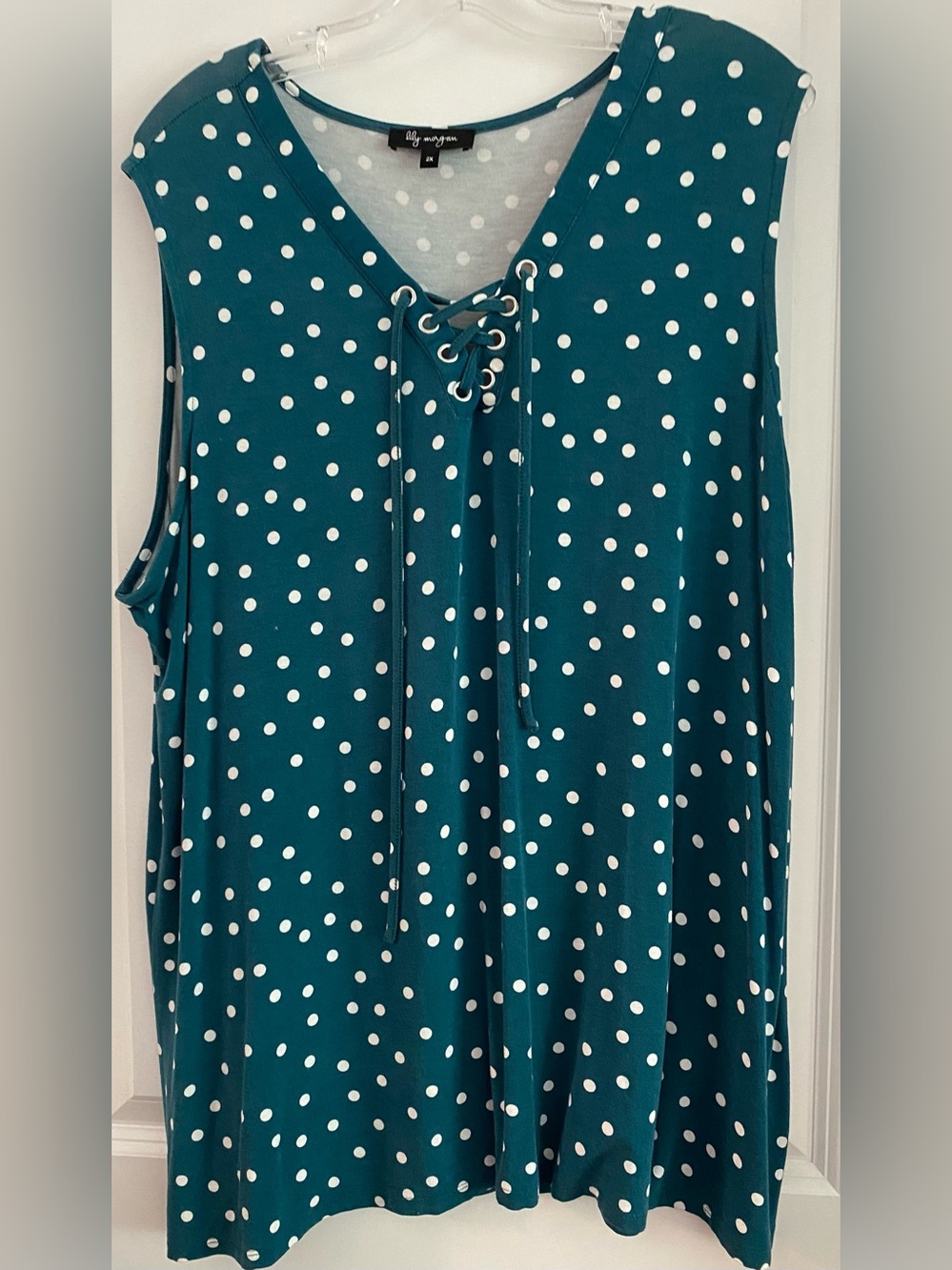 Polka Dot Lace-Up Teal Sleeveless Tank Top